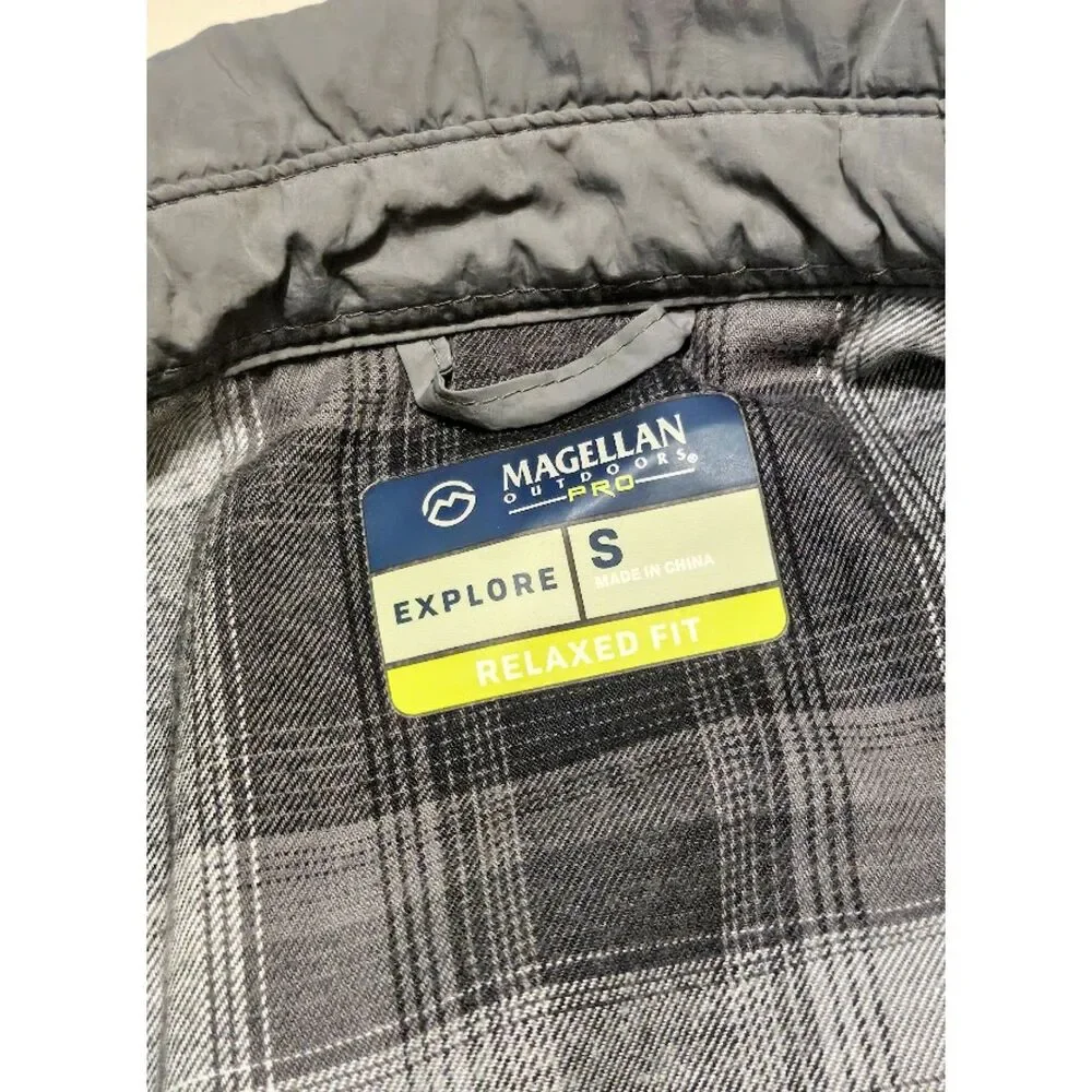 Magellan Outdoors Pro Quilted Shirt Jacket Gray Flannel Lined Campfire, Size Sm